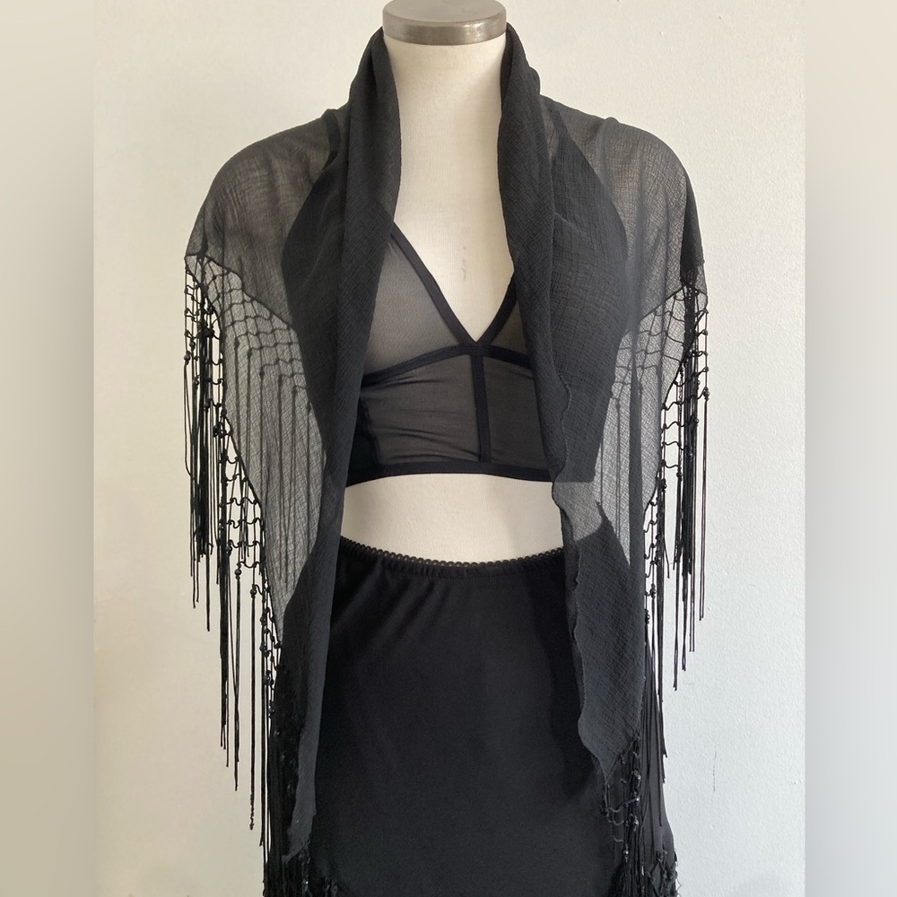 Black Fringe Sheer Shawl Scarf